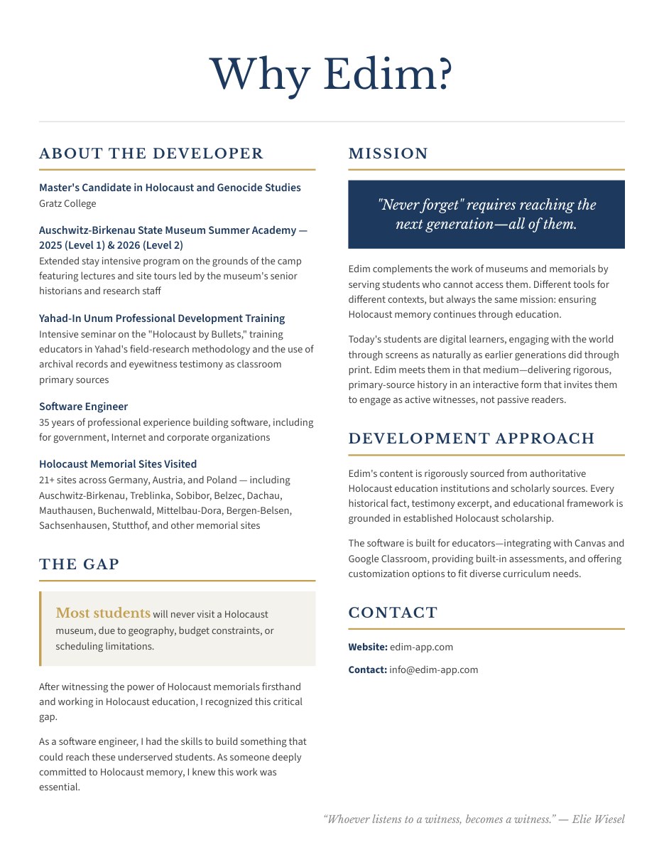Why Edim? — first page